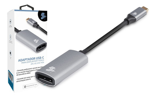 Adaptador Cabo Usb C Para Displayport Fêmea 4k 018-7456 - 5+