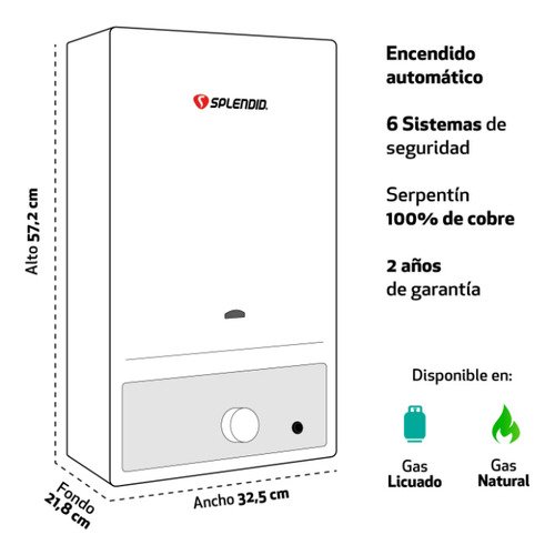Calefont 10 Litros Tiro Natural Gas Licuado Master Splendid