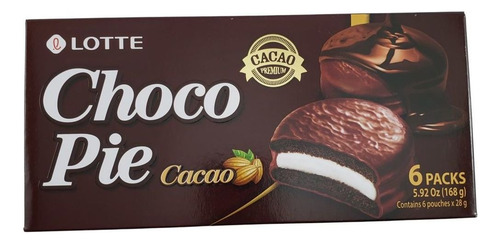 Chocopie Alfajor Cacau Premium Coreano Lotte 6 Unid