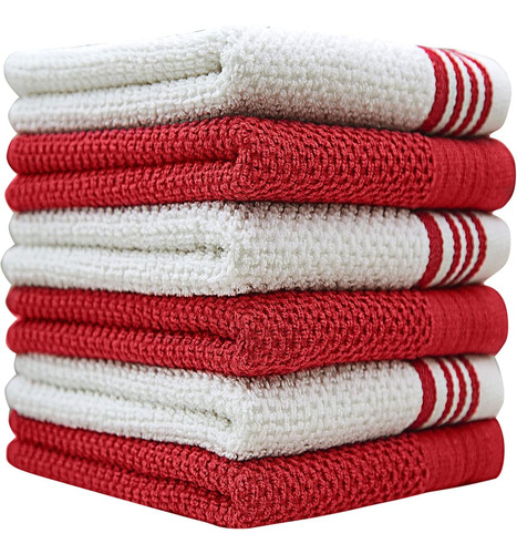 Paños Para Cocina Diseño Rayas Rojo 71x40 Cm Absorbente 6 Pz