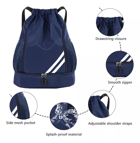 Mochila deportiva con cordón, bolsa de gimnasio con compartimento para  zapatos, bolsa trasera impermeable con cordón para hombres y mujeres, Azul