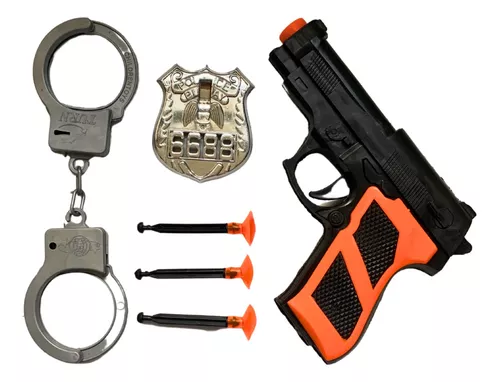 Kit 2 Arminha Policial de Brinquedo Lançador com Dardos do Tipo nerf