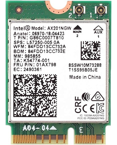 Tarjeta Wifi, Ax201ngw Wifi 6e M.2 Laptop 2.4gbps 802.11ax (Usado)