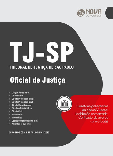 Apostila Tj Sp Oficial De Justiça: Concurso Tribunal De Justiça Sp, De Professores Especializados., Vol. 1. Editora Nova Concursos, Capa Mole, Edição 2023 Em Português, 2023