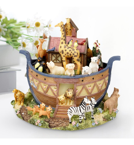 Caja Musical De Resina Ark Little Zoo, Decoración De Mesa