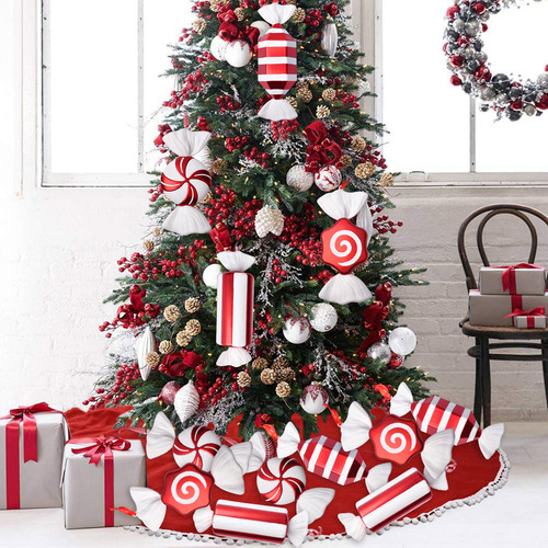 Decoración Navideña Para Colgar Caramelos, 32 Cm, Color Rojo