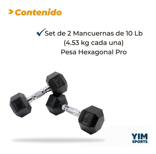 2 Mancuernas 10 Lb 4.53 Kg C/u Kit Set Pesas Hexagonales Pro Color Negro