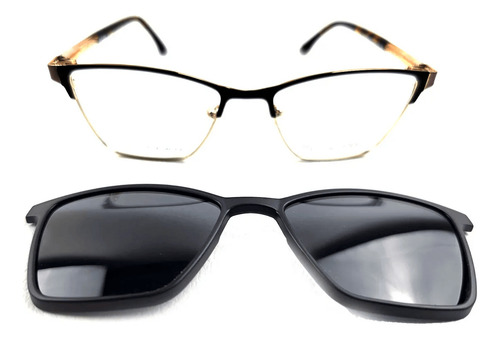 Armazón Lente Clip On 2en 1 Iman 1530 C4 Metal + Tr Small Negro/dorado