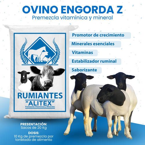 Sal Mineral Ovino Engorda Promotor Crecimiento 20 Kg Alitex