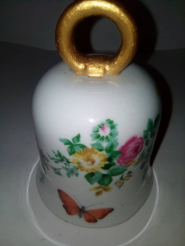 Antigua Campana D Porcelana Limoges Con Flores Central Y Oro