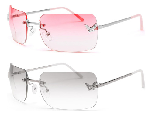 Gafas De Sol Rectangulares Sin Montura Y2k Para Mujeres Y Ho