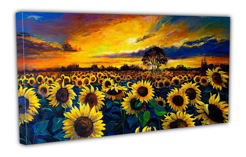 Cuadro Lienzo Canvas 70x100cm Campo Girasoles Atardecer Oleo