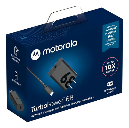 Cargador Motorola Turbo Power 68w Usb C Incluye Cable Origin Negro