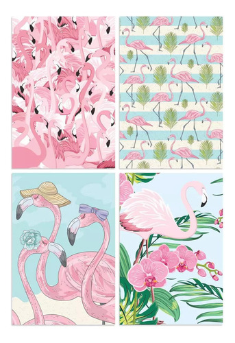 Kit De Placas Decorativas Flamingos Tropicais 4un 30x40cm