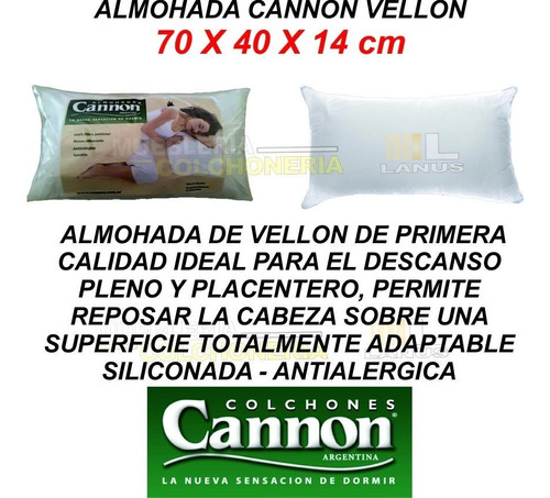 Almohada Cannon Vellón 70x40 Algodón Lavable Antialérgica