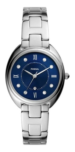 Reloj Fossil Gabby Es5087 Para Dama E-watch Color de la correa Plateado Color del fondo Azul
