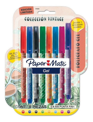 Lapicera Boligrafo Gel Paper Mate Vintage X 8 Colores 