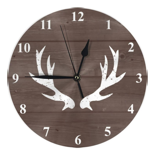 Reloj De Pared De Madera Con Cuernos De Ciervo Y Caza, Estil