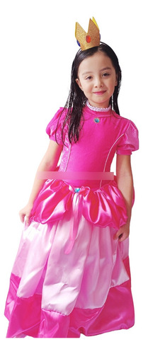 Imagen 4 de 4 de Disfraz Princesa Peach Rosado Marío Bros Disfraces Niñas