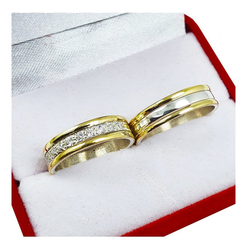 Imagen 2 de 8 de Alianzas Plata 925 Y Oro 18k El Par Grabado Y Estuche