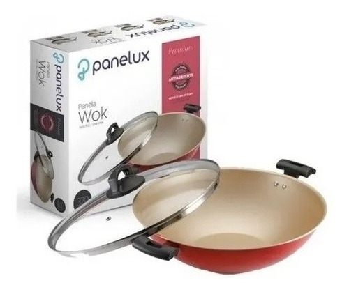 Panela Tacho Wok Com Tampa De Vidro Panelux 4,5l Premium Cor Cereja