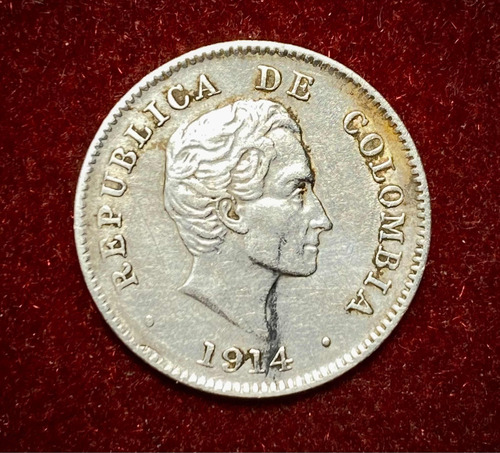 Moneda 10 Centavos Colombia 1914 Plata 0.900 Km 196.1 Simón