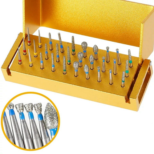 Kit 30 Fresas Diamantadas Con Fresero Dental Odontología 