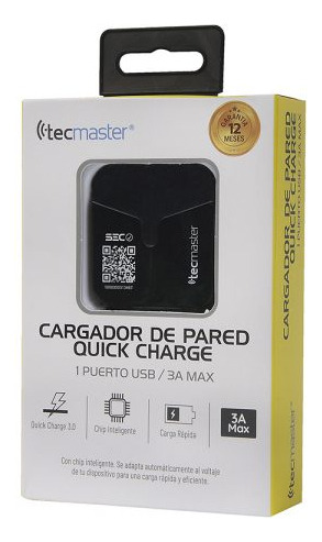 Cargador Pared Quick Charge 1usb/3a Tecmaster Tm-200514-bk