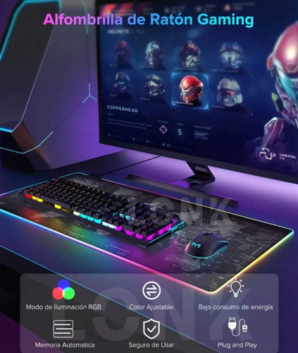 Alfombrilla De Ratón Gamer Rgb Luz Led Lonk Alfombrilla80x30 (Usado)