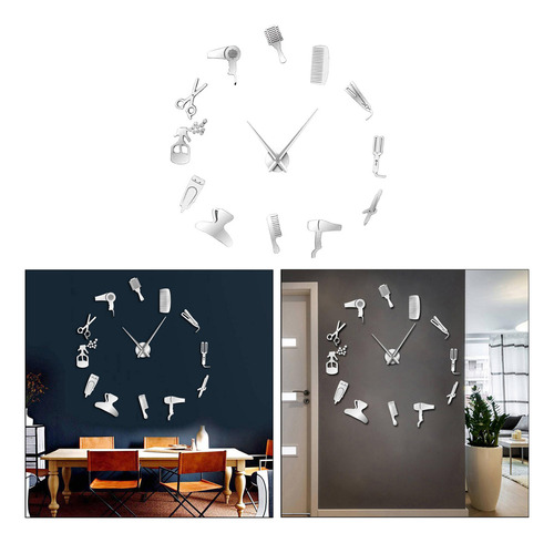 Diy Reloj De Pared 3d Espejo Superficie Pegatina Para Plata.