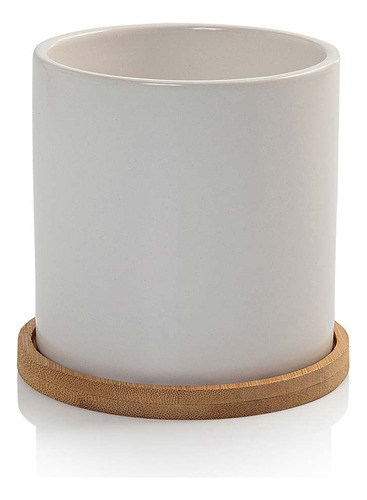 Vaso Cachepot Com Prato De Bambu Fosco M Cube Pozzani