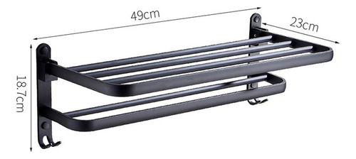 Toalheiro De Alumínio Preto 49x23x18.7cm Sem Perfuração