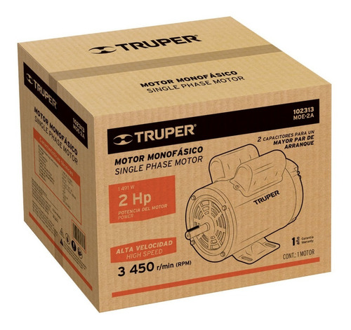 Motor Eléctrico Monofásico De 2 Hp, Alta Velocidad, Truper
