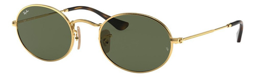 Óculos de sol Ray-Ban Round Oval Flat Lenses Médio armação de metal cor polished gold, lente green de cristal clássica, haste polished gold de metal - RB3547N