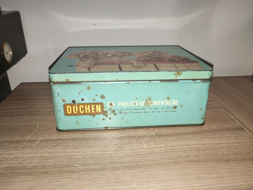 Caixa Lata De Biscoitos Antiga Duchen Decorada Cachorrinhos (Usado)