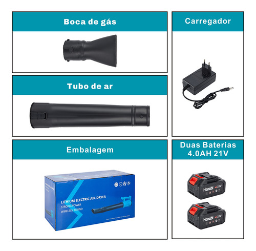 Soprador De Folhas Hanabi 21v 2 Baterias Sem Fio Portátil