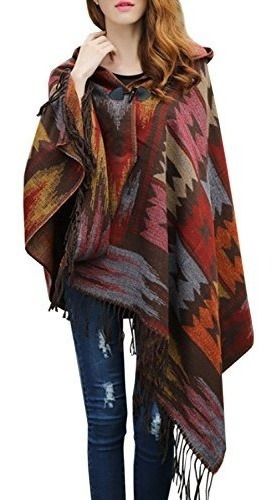 Futurino Capa Bohemia Jacquard Estilo Poncho De Tartán Para