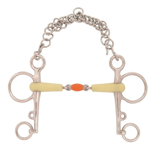 Bridao Pelham Silicone Bi Articulado Rolete Laranja Hipismo