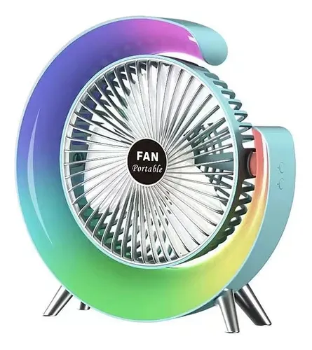Ventilador De Escritorio Rgb Multicolor Lampara Portátil Usb