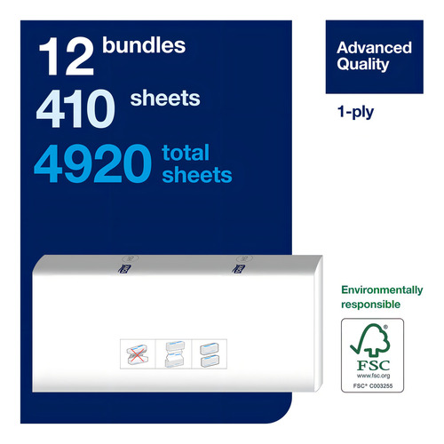 Tork Peakserve 105065 - Toalla De Mano Continua, Color Blanco H5, Avanzada, Comprimida, 12 X 410 Hojas, 105065