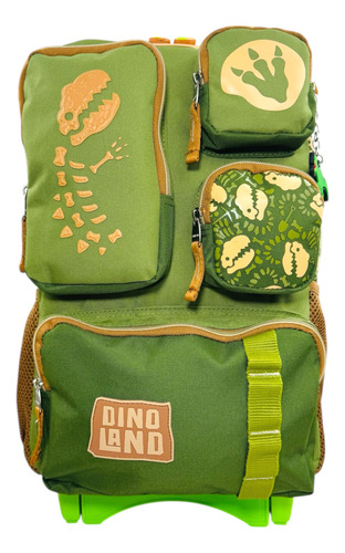 Mochila Rueditas Carrito Dinosaurio Extra Grande Uso Rudo Verde Dinoland