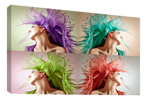 Cuadro Decorativo Canvas Moderno Chica Cabello De Colores Color Natural Armazón Natural