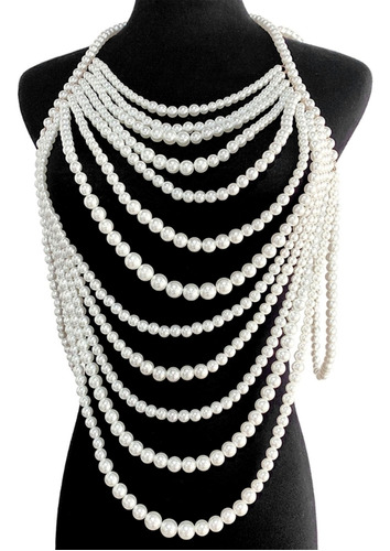 Collar Tipo Bralette Con Cadena De Perlas Para El Pecho