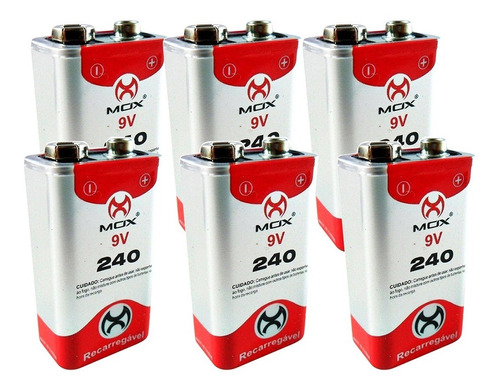 6 Bateria Recarregável 9v 240mah Mox Original Altaqualidade