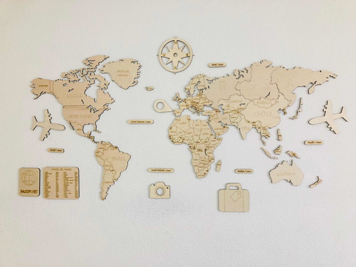 Mapa De Madera Del Mundo Mini