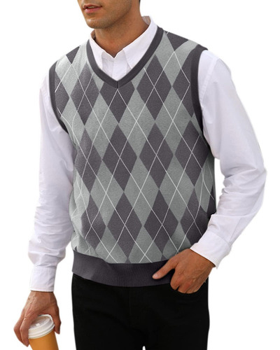 Suéter De Punto Casual Con Cuello En V Con Chaleco Argyle Pa