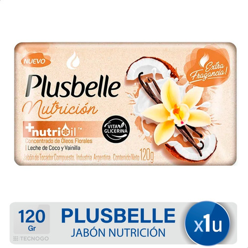 Jabon Tocador Barra Nutricion Plusbelle Leche Coco Fragancia