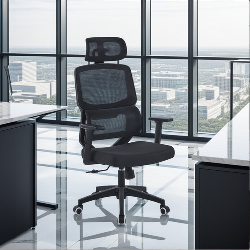 Silla De Escritorio Y Oficina Ergonomica Con Soporte Lumbar y Apoyabrazos Regulable Color Negro Material Del Tapizado Malla