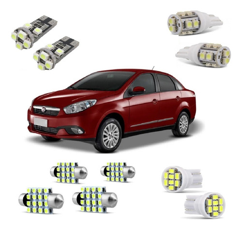 Kit Lampadas Led Fiat Grand Siena Teto Placa Ré Farolete 12v