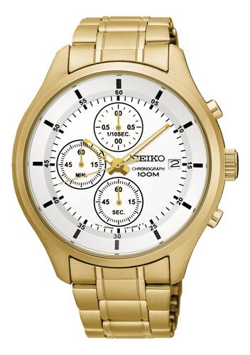Reloj Seiko Cronografo Dorado Esfera Blanca Cuarzo Sks544